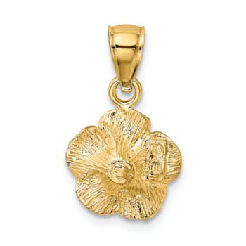 14k Yellow Gold Satin and Diamond-Cut Hibiscus Pendant