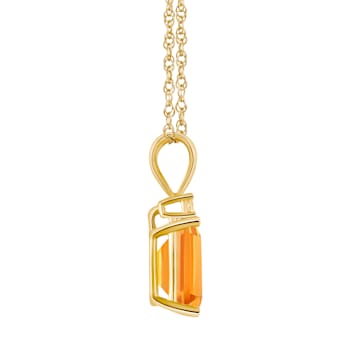 9x7mm Emerald Cut Citrine with Diamond Accent 14k Yellow Gold Pendant
With Chain