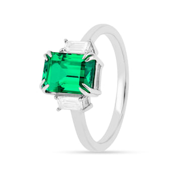 Green Lab Created Emerald and Moissanite Rhodium Over Sterling Silver
3-Stone Ring