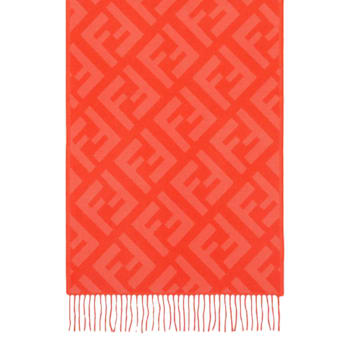 Fendi FF Print Tulip Woven Cashmere Fringe Scarf