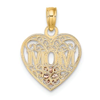 14k Tri-color Gold Polished MOM in Heart Pendant