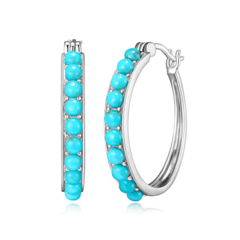 Blue Turquoise Platinum Over Sterling Silver Hoop Earrings