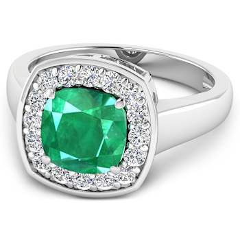 2.55ctw Green Emerald and Diamond 14K White Gold Halo Ring