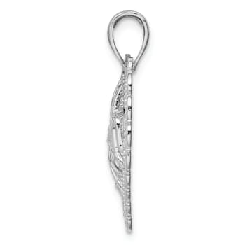 Rhodium Over 14k White Gold Polished and Textured Mom Scallop Heart Pendant