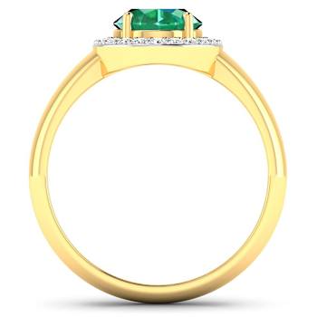 1.75ctw Green Emerald and Diamond 14K Yellow Gold Halo Ring
