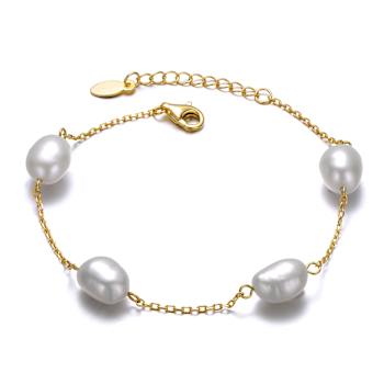 Pear Shape Freshwater Pearl Station Bracelet In 14K Gold Over Sterling Silver