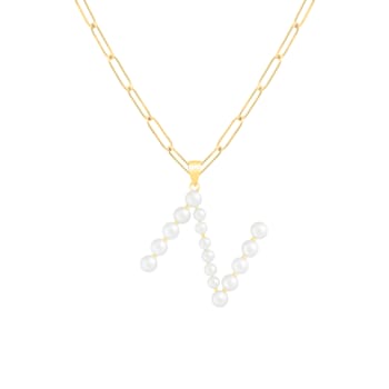 Letter N Initial Cultured Freshwater Pearl 18K Gold Over Sterling Silver
Pendant With  18" Chain