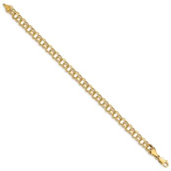 14k Yellow Gold 6mm Diamond-Cut Double Link Charm Bracelet