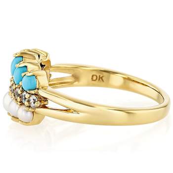 Sleeping Beauty Turquoise And Pearl Ring In 18K Gold Over Sterling Silver