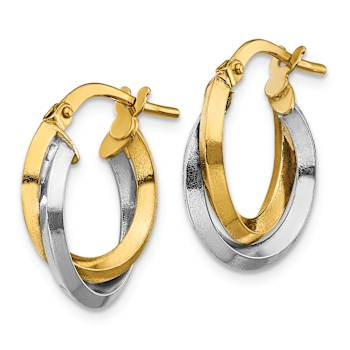 14k Yellow Gold and 14k White Gold 5/8" Polished Double Hoop Earrings
