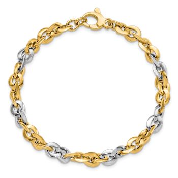 14K Two-tone Gold 6mm Polished 3D Fancy Link Bracelet