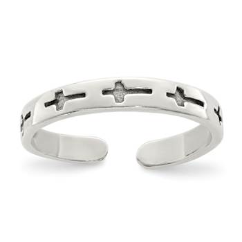 Sterling Silver Antiqued Crosses Toe Ring