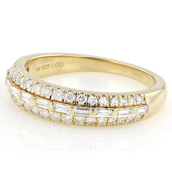 Baguette And Round Lab-Grown Diamond Band Ring In 14K Gold Over Sterling Silver
