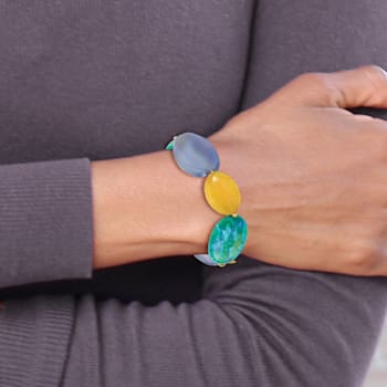 14K Yellow Gold Over Sterling Silver Agate, Jade, Serpentine Bracelet