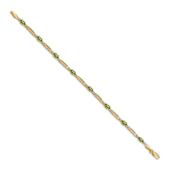 14k Yellow Gold and Rhodium Over 14k Yellow Gold Peridot and Diamond Bracelet