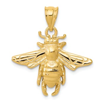 14k Yellow Gold Solid Open-backed Bee Pendant