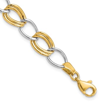 10k Yellow Gold and 10k White Gold 8mm Polished Open Link Bracelet