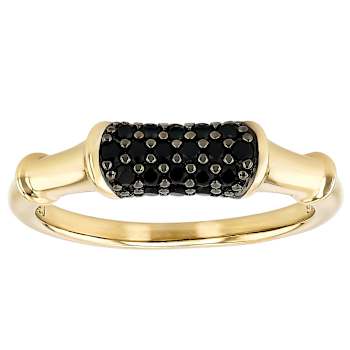 Black Spinel Bamboo Ring In 18K Gold Over Sterling Silver