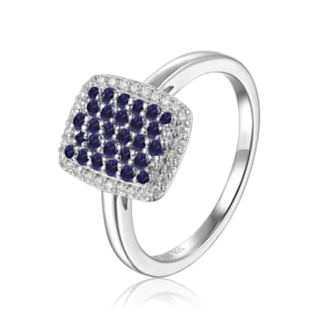Blue Sapphire and Moissanite Sterling Silver Rectangle Cluster Ring