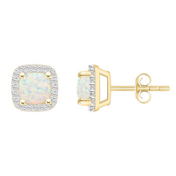 5mm Cushion Created Opal And Created White Sapphire 10k Yellow Gold Halo
Stud Earrings
