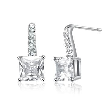 Princess-Cut CZ Solitaire Drop Earrings In White Rhodium Over Brass