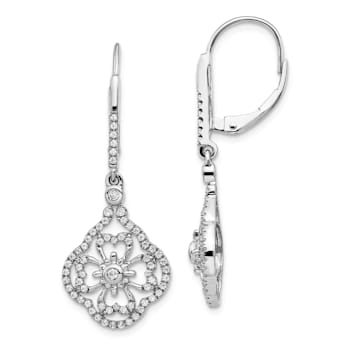 Rhodium Over 14K White Gold Lab Grown Diamond Fancy Leverback Earrings
