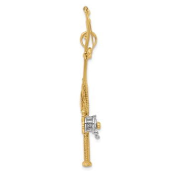 14k Two-tone Gold 3D Moveable Fishing Pole with Reel Charm
