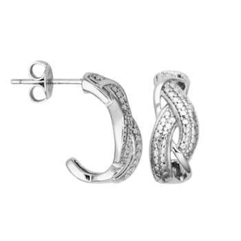 White Diamond Accent Rhodium Over Sterling Silver J-Hoop Earrings