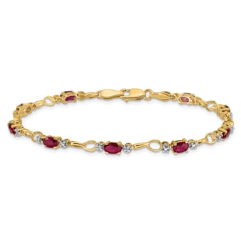 14k Yellow Gold and Rhodium Over 14k Yellow Gold Completed Open-Link
Diamond and Ruby Bracelet