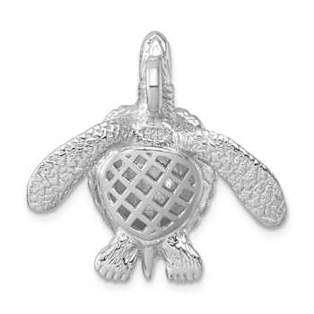 Rhodium Over Sterling Silver Polished and Textured Sea Turtle Slide Pendant