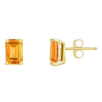 6x4mm Emerald Cut Citrine 14k Yellow Gold Stud Earrings