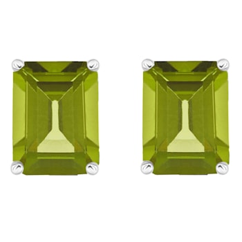8x6mm Emerald Cut Peridot 14k White Gold Stud Earrings