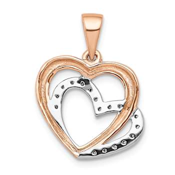 14k Rose Gold and Rhodium Over 14k Rose Gold Diamond Entwined Hearts Pendant