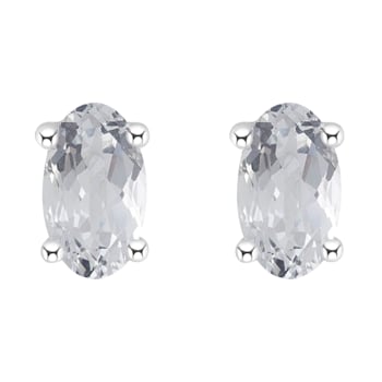 5x3mm Oval White Topaz 14k White Gold Stud Earrings