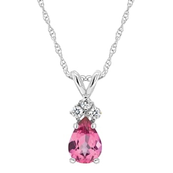 7x5mm Pear Shape Pink Topaz with Diamond Accents 14k White Gold Pendant
With Chain