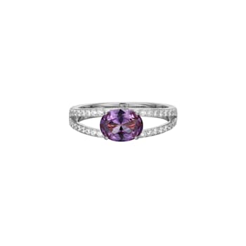 Lab Created Sapphire And White Cubic Zirconia Platinum Over Sterling
Silver Ring 1.66ctw