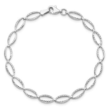 Rhodium Over 14k White Gold Polished and Diamond-Cut 5mm Fancy Link Bracelet
