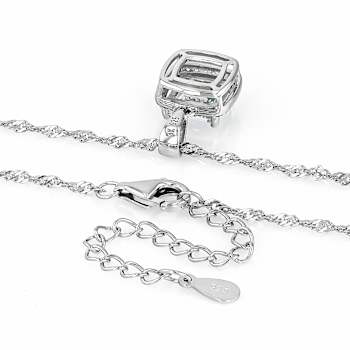 Aquamarine And White Topaz Halo Pendant Necklace In Sterling Silver