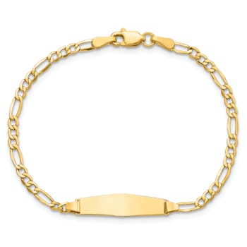 14k Yellow Gold Semi-Solid Soft Diamond Shape Figaro Link ID Bracelet
