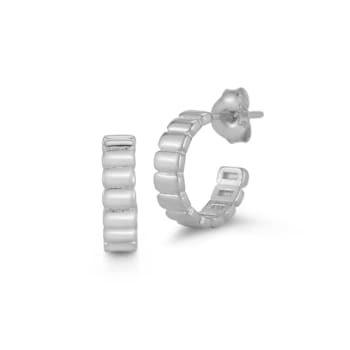 Sterling Statements Rhodium Over Sterling Silver Ribbed Small Hoop Earrings