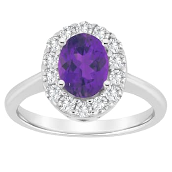 8x6mm Oval Amethyst And White Topaz Accents Rhodium Over Sterling Silver
Halo Ring