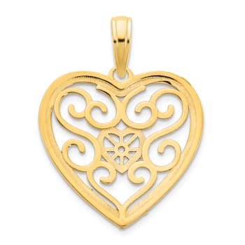14k Yellow Gold Textured Fancy Heart Pendant