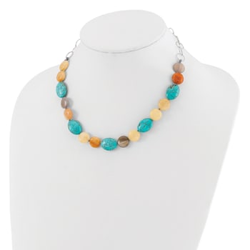 Sterling Silver Freshwater Pearl, Jadeite, Reconstructed Magnesite,
Chalcedony Necklace