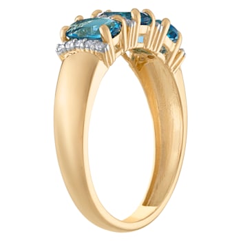 10K Yellow Gold Oval 3-Stone London Blue Topaz and Diamond Ring 1.0ctw