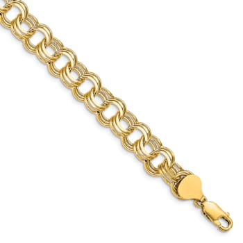 14k Yellow Gold 9mm Diamond-Cut Triple Link Charm Bracelet