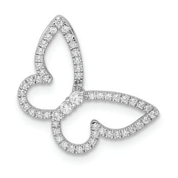 Rhodium Over 14k White Gold Polished Butterfly Diamond Chain Slide Pendant