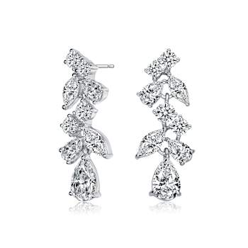 Rhodium Plated over Sterling Silver with Clear Cubic Zirconia Drop Earrings
