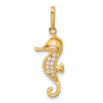 10k Yellow Gold Polished Cubic Zirconia Seahorse Charm