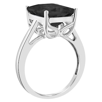 10x8mm Emerald Cut Black Onyx Rhodium Over Sterling Silver Ring