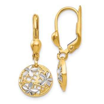 14k Yellow Gold and Rhodium Over 14k Yellow Gold Polished and
Diamond-Cut Dangle Circle Earrings